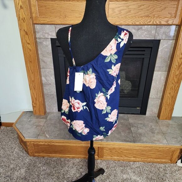 Seven Sisters Womens Printed One Shoulder Blouse, Blue NWT - Picture 4 of 5